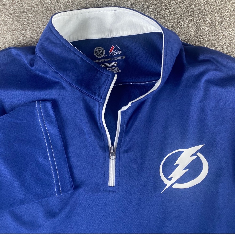Majestic Tampa Bay Lightning NHL Therma Base Quarter Zip Pullover Blue Mens 2XL
